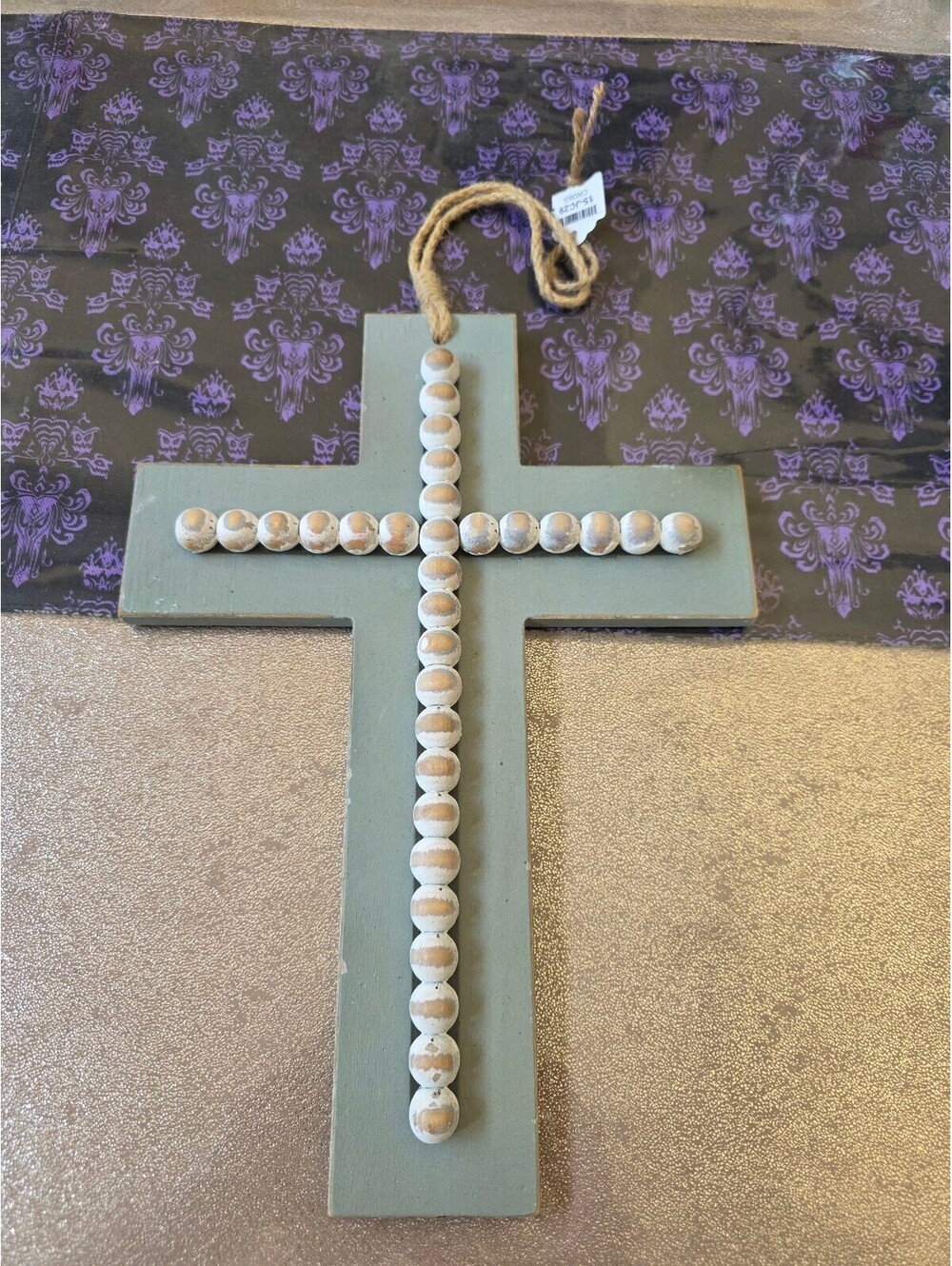 Decorative Wooden Cross Wall Hanging with Bead Accents